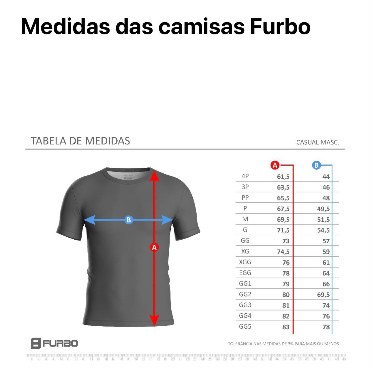 Tabela de medidas da camiseta 2ª Corrida Rústica Trentina 2026
